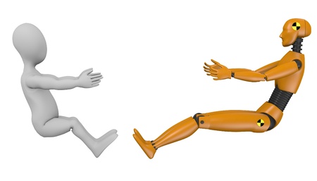 3d render of cartoon character with car test dummy
