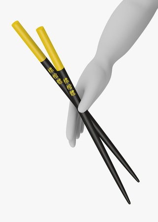 3d render of cartoon character with chopsticksの写真素材