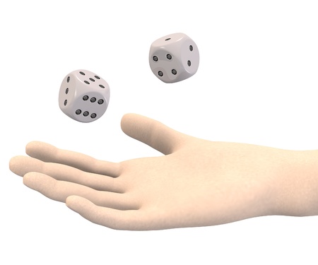 3d render of hand with dicesの写真素材