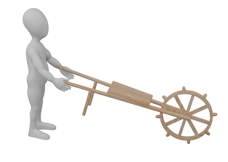 3d render of cartoon character with farming toolの写真素材