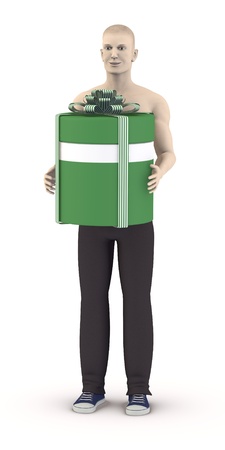 3d render of artificial character with gift