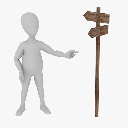 3d render of cartoon character with old signの写真素材