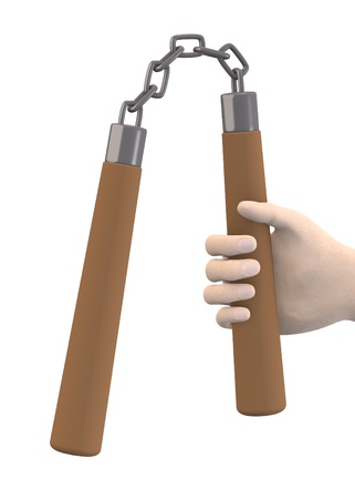 3d render of hand with nunchakuの写真素材