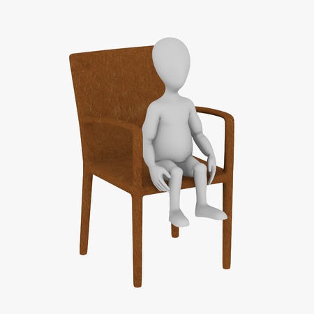 3d render of cartoon character on chairの写真素材