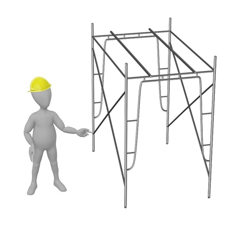 3d render of cartoon character on scaffoldingの写真素材