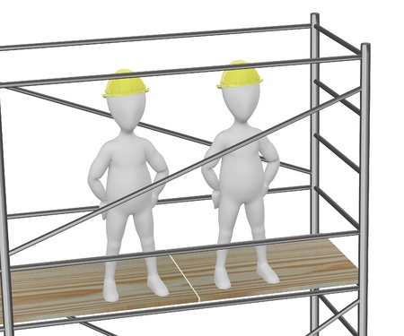 3d render of cartoon character on scaffoldingの写真素材