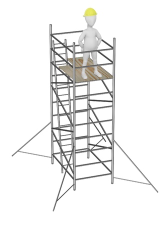 3d render of cartoon character on scaffoldingの写真素材