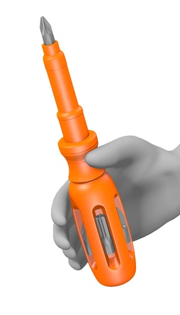 3d render of cartoon character with screwdriverの写真素材