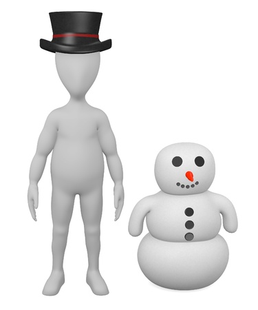 3d render of cartoon character with snowmanの写真素材
