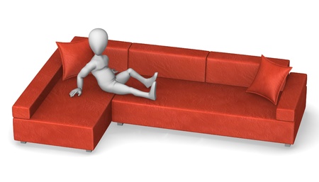 3d render of cartoon character on sofaの写真素材