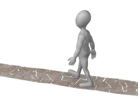 3d render of cartoon character walk on stone wayの写真素材
