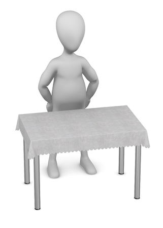 3d render of cartoon character with table and tableclothの写真素材
