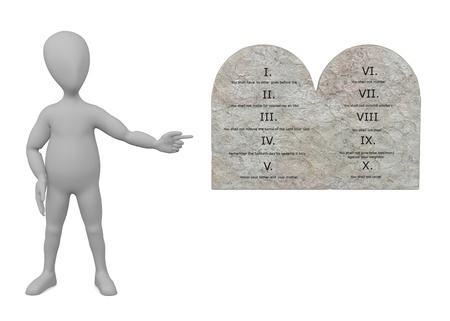 3d render of cartoon character with ten commandmentsの写真素材