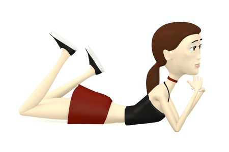 female character in casual clothes on floorの写真素材