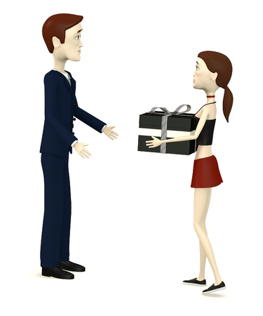 3d render of cartoon character giving a giftの写真素材
