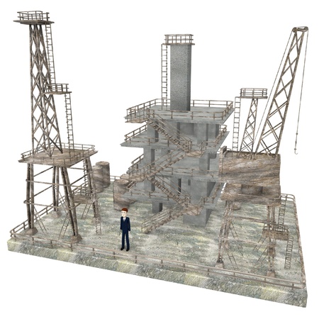 3d render of cartoon character on drilling rigの写真素材