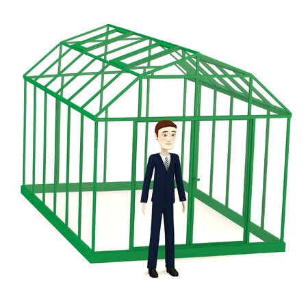 3d render of cartoon character with greenhouseの写真素材