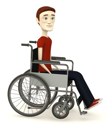 3d render of cartoon character with wheelchairの写真素材