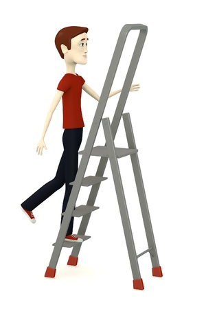 3d render of cartoon character on a ladderの写真素材