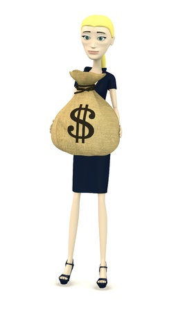 3d render of cartoon character with moneybagの写真素材