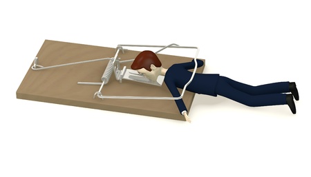 3d render of cartoon character killed by mousetrapの写真素材