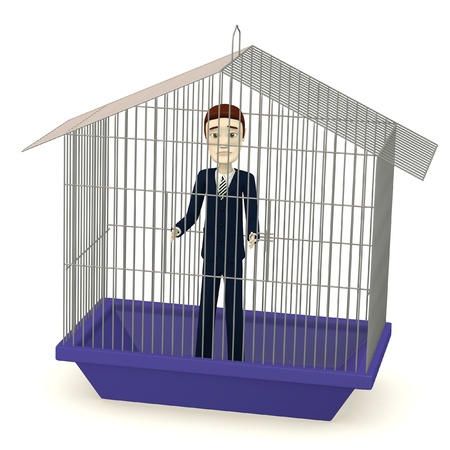3d render of cartoon businessman in cageの写真素材