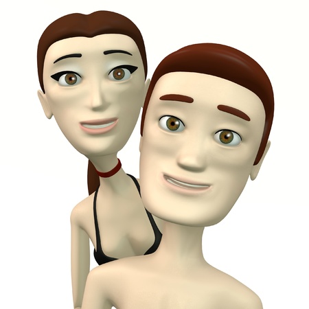 3d render of cartoon woman behind manの写真素材