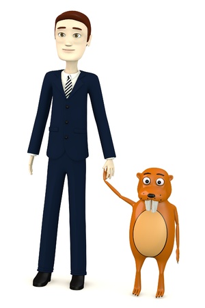 3d render of cartoon character with beaverの写真素材