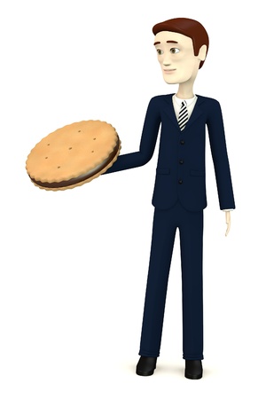 3d image of cartoon character with biscuitの写真素材