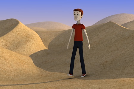 3d render of cartoon character on desertの写真素材