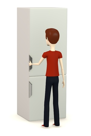 3d render of cartoon character with fridgeの写真素材