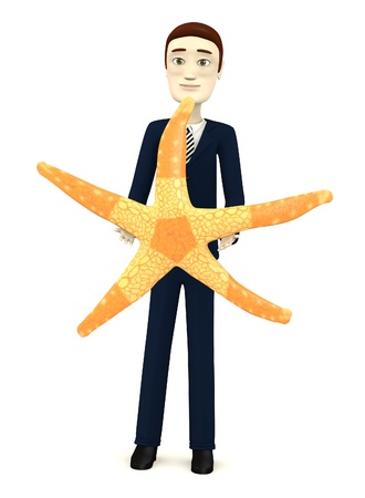 3d render of cartoon character with seastarの写真素材