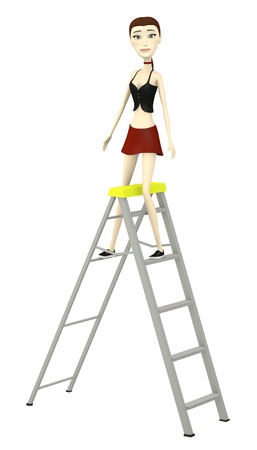 3d render of cartoon character on a ladderの写真素材