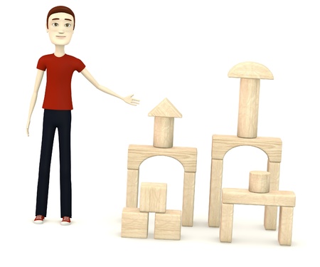 3d render of cartooon character with brickboxの写真素材