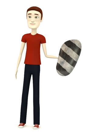 3d render of cartoon character with river stoneの写真素材