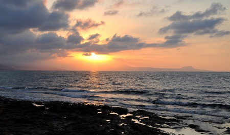 sunset and Aegean sea at Creteの写真素材