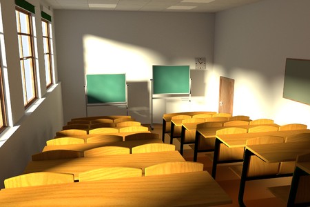 realistic 3d render of classroomの写真素材