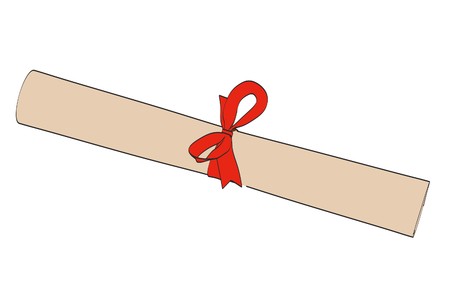 2d cartoon illustration of graduation diplomaの写真素材