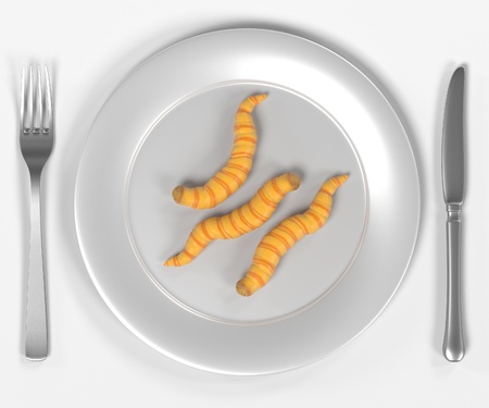 3d render of worms on plateの写真素材