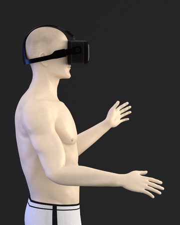 3d render of character with VR headsetの写真素材