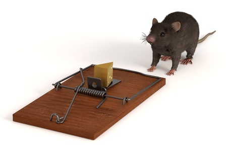 3d render of mouse with mousetrap