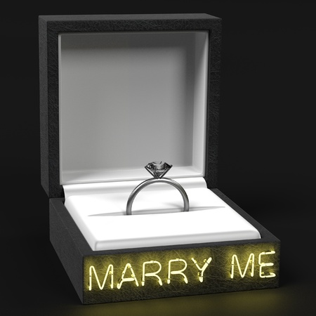 3d render of ring with "marry me" signの写真素材