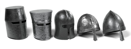 realistic 3d render of medieval helmetsの写真素材