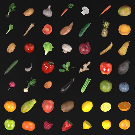 realistic 3d render of fruit and vegetableの写真素材