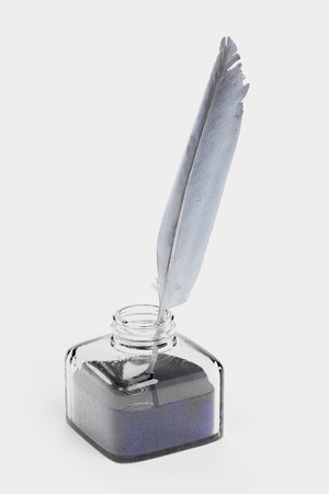 Realistic 3D Render of Quill with Inkpotの写真素材