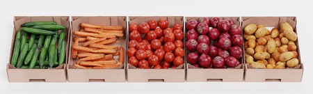 Realistic 3D Render of Vegetable in Boxesの写真素材
