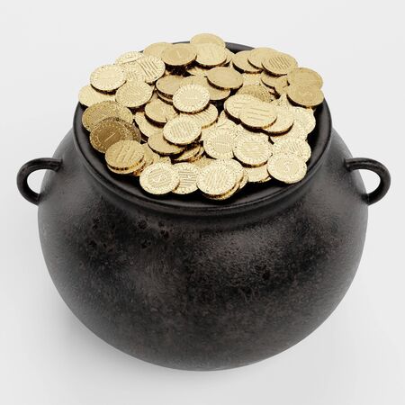 Realistic 3d Render of Pot with Moneyの写真素材