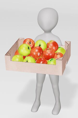 3d Render of Character with Apples in Boxの写真素材