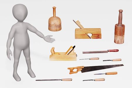3D Render of Character with Carpentry Toolの写真素材