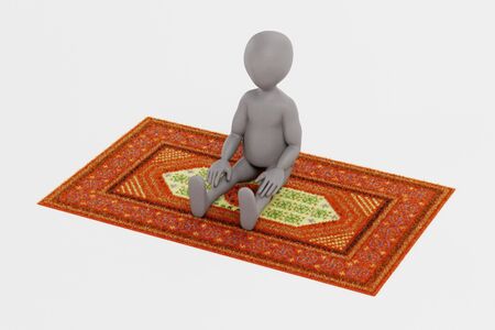 3D Render of Character with Oriental Carpetの写真素材